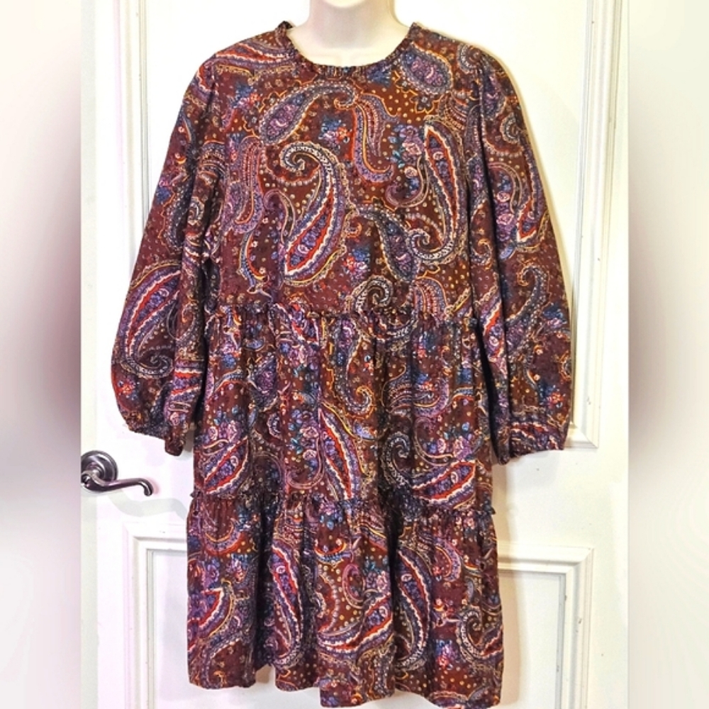 a.n.a A New Approach Brown MultiColor Lizzy Paisley Floral Long Sleeve Dress,XXL